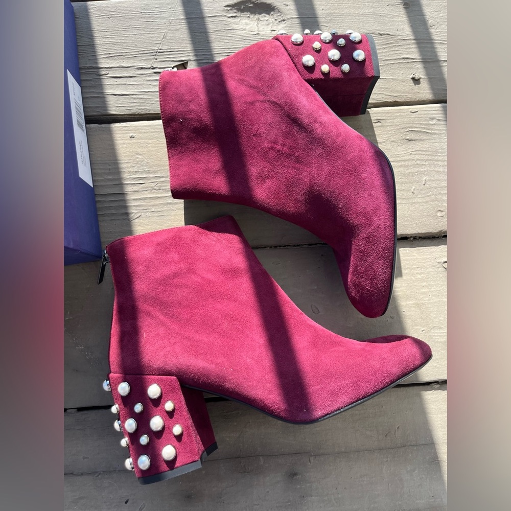Stuart Weitzman Wine Pearl Ankle Boots 10M 🎲